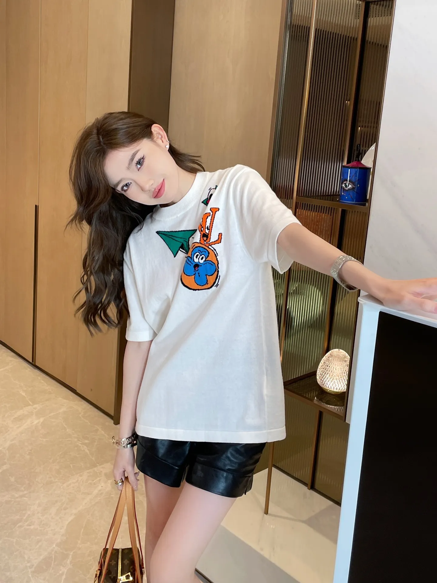 Louis Vuitton/Louis Vuitton cartoon paper airplane jacquard knitted short sleeves